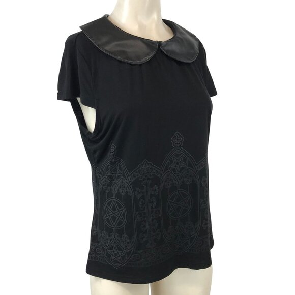 Killstar Tops - KILLSTAR - WOMEN'S XL - BLACK SHORT CAP SLEEVE COLLARED TOP SHIRT GOTH GRUNGE